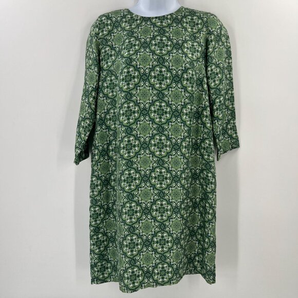 Nieves Lavi 100% Silk Dress Size 8 Green Geometric Print Shift Tunic FLAWED - Picture 12 of 12